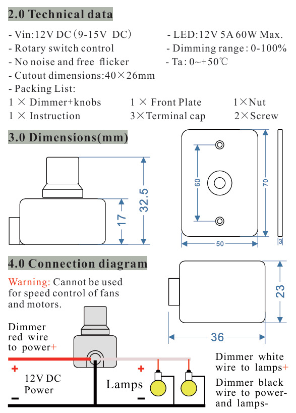 12V 24V 5A led strip cv Dimmer for RVs Yachts