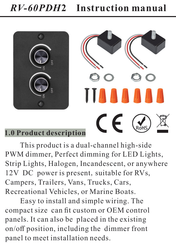 2 knobs 12V 24V 5A led strip cv Dimmer for RVs Yachts